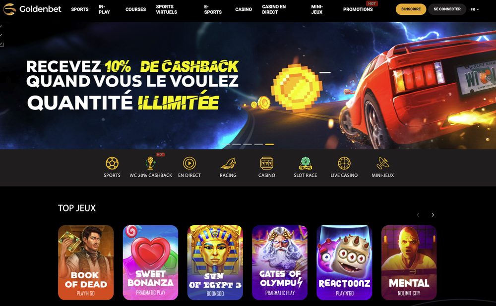Capture d'écran du site Goldenbet