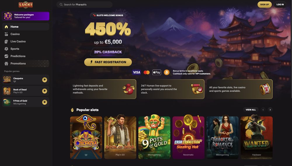 Capture d'écran du site Lucki.casino