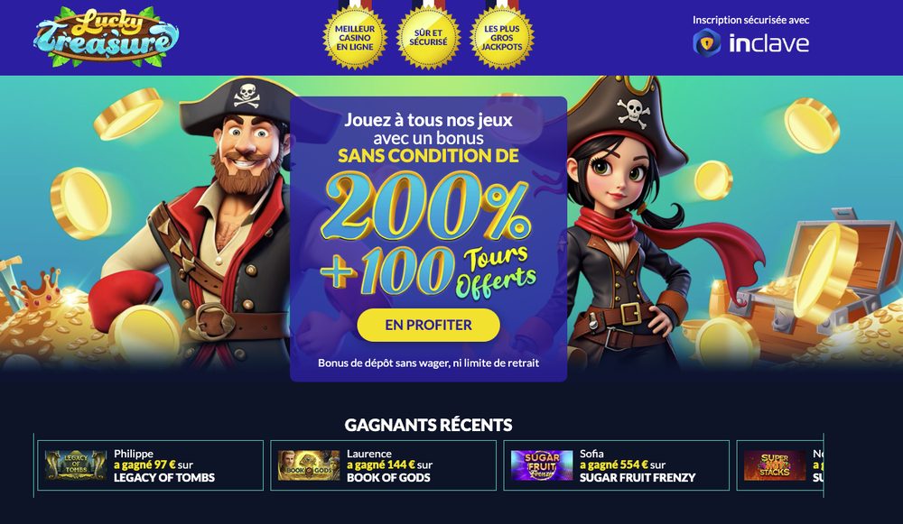 Capture d'écran du site Lucky Treasure