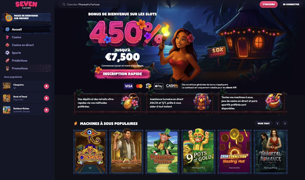 Capture d'écran du site Seven Casino